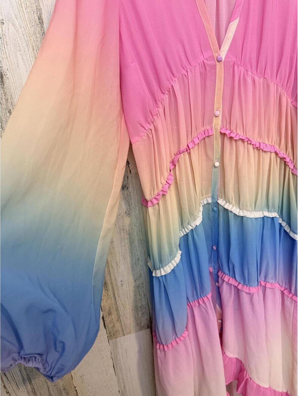 SOLD Women's Size XL Ombre Rainbow Tiered Ruffle Maxi Dress - Picture 11 of 15